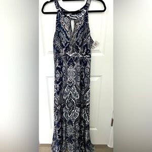 I-N-C Women’s Full Length Couture Paisley Sleeveless Dress 1X keyhole opening